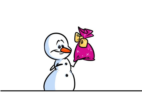 Christmas snowman character gifts bag cartoon illustration isolated image