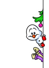 Christmas snowman character look out cartoon illustration isolated image