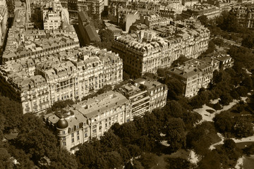 Fototapeta na wymiar Paris,France,View from the Eiffel tower,sepia.