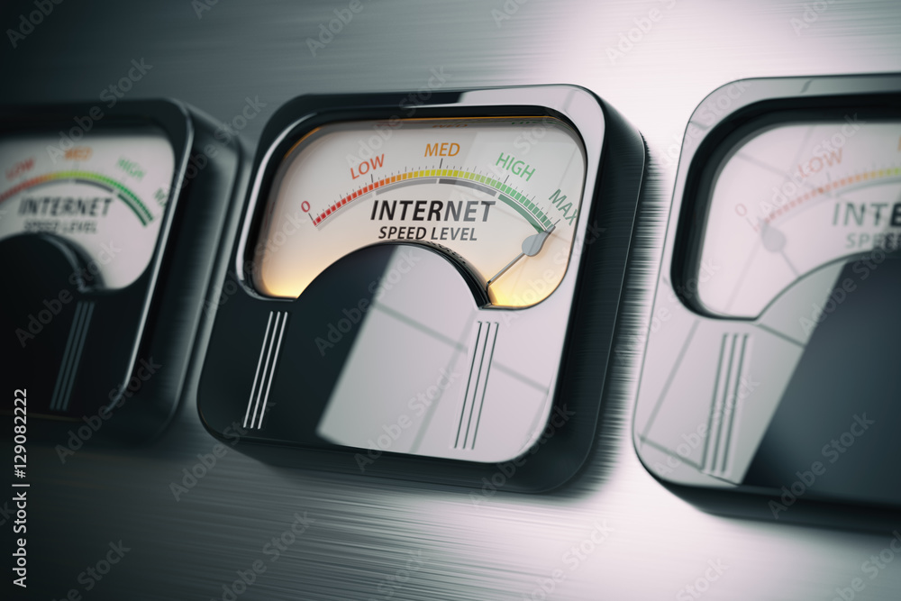 Poster Internet speed level test concept. Maximum position.