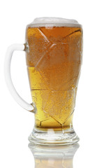 large mug of light beer. tasty beverage in a pint of beer on a white background