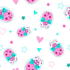 Girlish seamless pattern with cute ladybugs