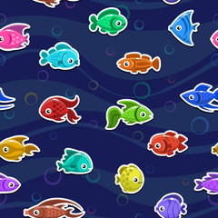 Seamless pattern with cute colorful fishes
