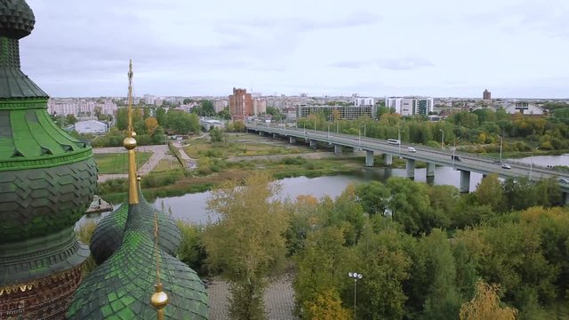 Aerial view Yaroslavl and Church of St. John the Baptist. Golden ring of Russia