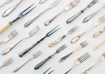 many vintage forks  - old cutlery , beautiful retro flatware - f
