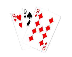 Three cards isolated on white.Playing cards isolated