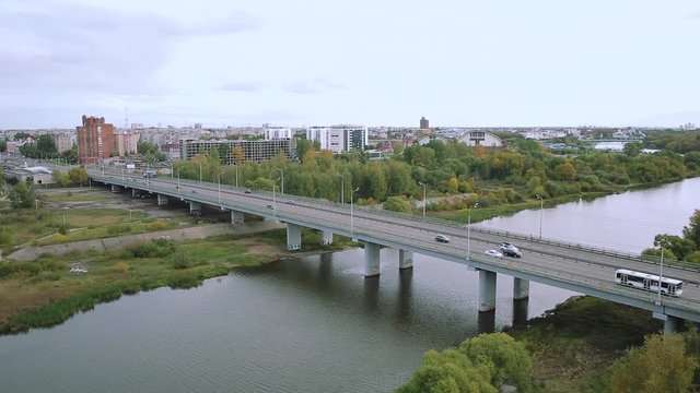 Aerial view bridge over the river Kotorosl in Yaroslavl, Russia