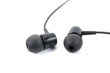 Earphones isolated on white background.Black Ear phones isolated