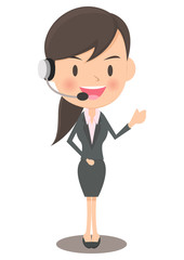 ヘッドセットをつけて話す女性会社員