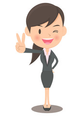 ピースサインの女性会社員