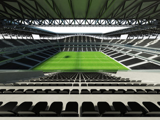 Fototapeta premium 3D render of a large capacity soccer-football Stadium with an open roof and black seats