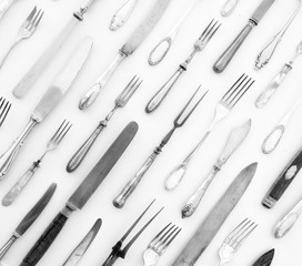 beautiful silver cutlery - vintage flatware isolated  