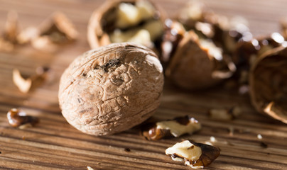 walnut on the table. macro