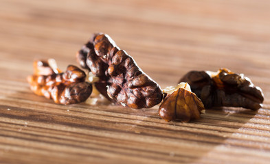 walnut on the table. macro