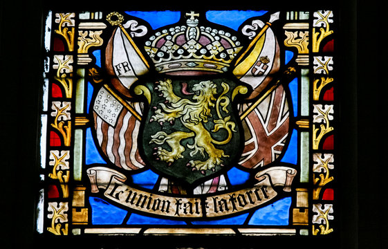 Stained Glass - Belgian Lion and Flags of WWI Allies