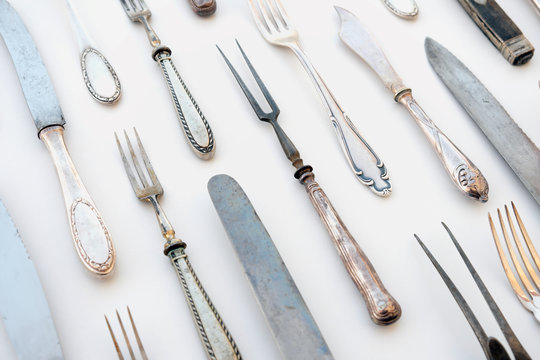 beautiful cutlery set - vintage flatware isolated