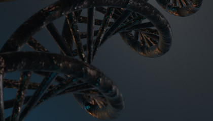 DNA in color background and various material, 3d render illustration