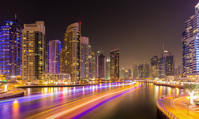 Fototapeta na wymiar Colorful evening in Dubai Marina,Dubai,United Arab Emirates