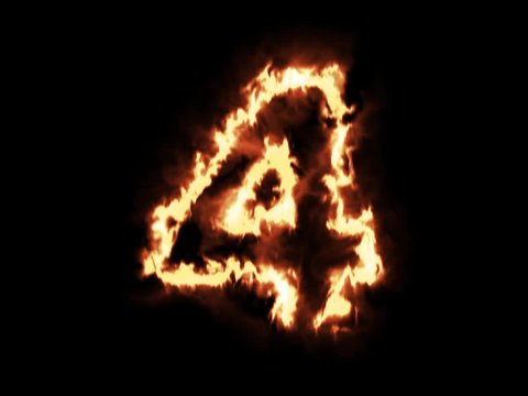 4 - four hot burning number on black background