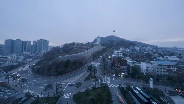South Korea Seoul city TV tower sunset day time lapse