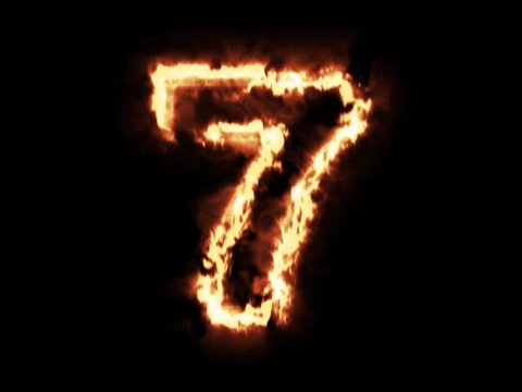 7 - seven hot burning number on black background
