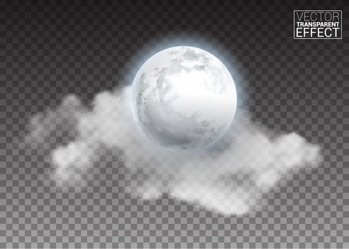 Realistic detailed full big moon with clouds isolated on transparent background. Creative Vector illustration