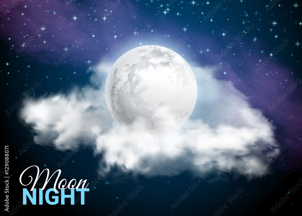 Wall mural full moon against the background of the milky way. mystical sky moonlight night. clouds and stars. r