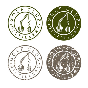 Golf Club Distillery Concept Labels With Broken Tee