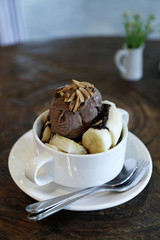 Chocolate vanilla ice cream with banana