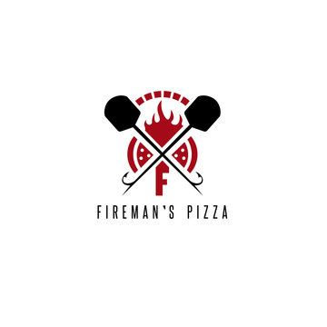 fireman's pizza vector concept with oven and peels