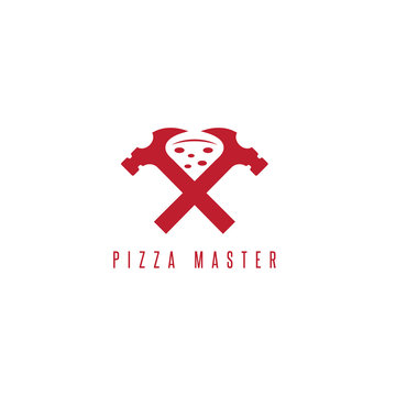 pizza with hammer negative space vector design template