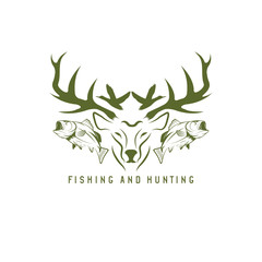 Naklejka premium hunting and fishing vintage emblem vector design template