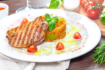 steaks  with  kuskus groats