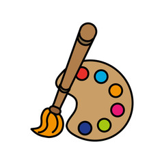paint paletteand brush  icon over white background. colorful design. vector illustration