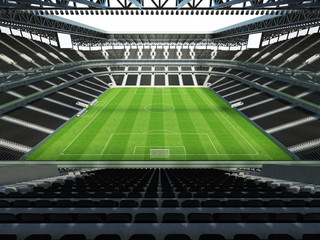 Fototapeta premium 3D render of a large capacity soccer-football Stadium with an open roof and black chairs