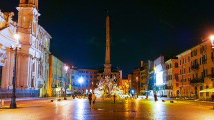 The Navona Square in Rome called Piazza Navona - great night view