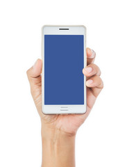 Man hand holding the white smartphone.