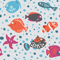Seamless pattern on marine theme in the children's style