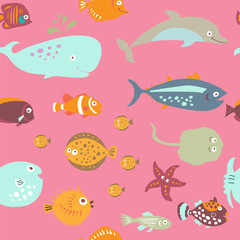 Seamless texture on the marine theme in the children's style