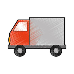 red cargo truck icon over white background. sketch and draw design. vector illustration