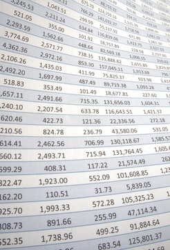 Spreadsheet with figures in rows alternating blue and white