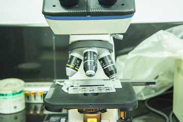 microscope for medical sample in labalotomy room selective focus