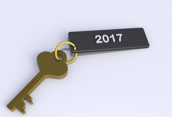 2017, message on keyholder, 3D rendering
