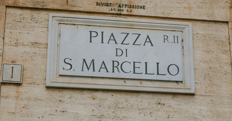 Street sign Marcellos Square in Rome - Piazza di S Marcello