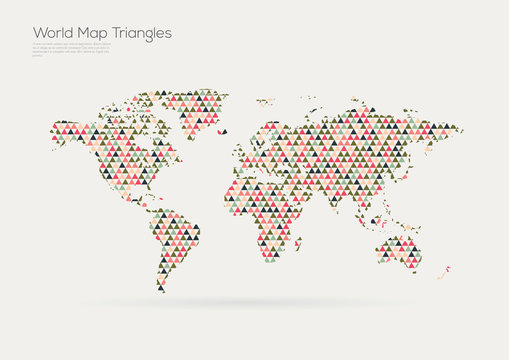 Vector world map design. Triangle pattern continents