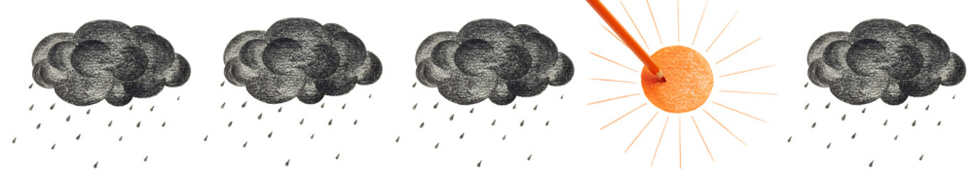 Drawing sun and black clouds in a row