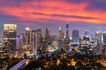 Fototapeta na wymiar Bangkok city at sunset, Mahanakorn tower, Silom area, Thailand