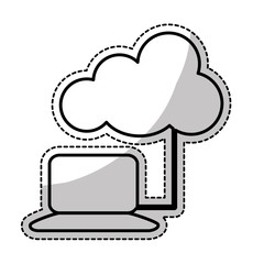 silhouette of laptop computer with cloud storage icon over white background. vector illustration