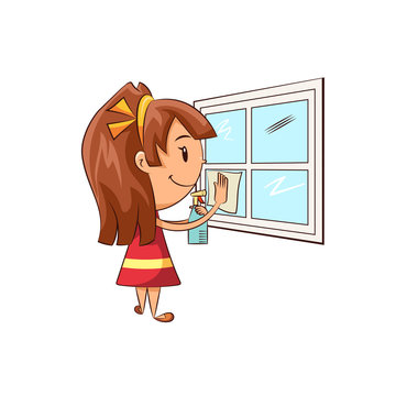 Girl cleaning window Stock Vector | Adobe Stock