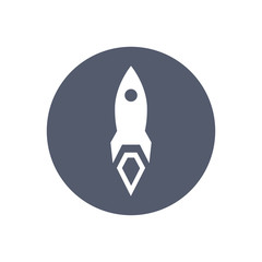 Rocket icon in flat style in a grey circle, conceptual of start ups or take off of a business or project.